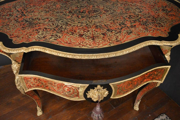 French 19th Century Tortoise Shell Table with Boulle Marquetry