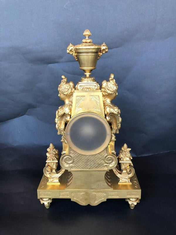 Large 19th Century French Doré Bronze Mantel Clock