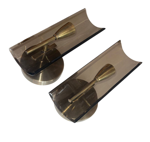 Pair of Cristal Arte Smoky Glass Italian Sconces, 1960's.