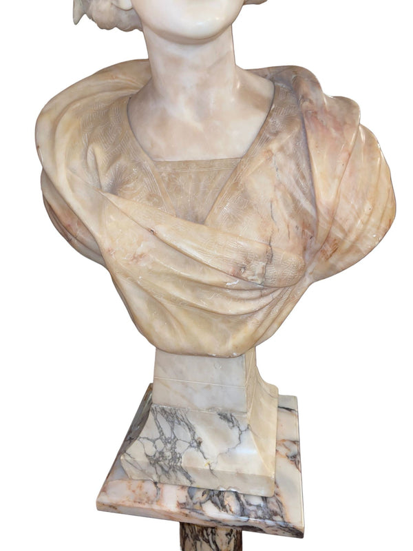 19th Century Italian Marble Bust of Sappho( Greek Lyric Poet) on Pedestal