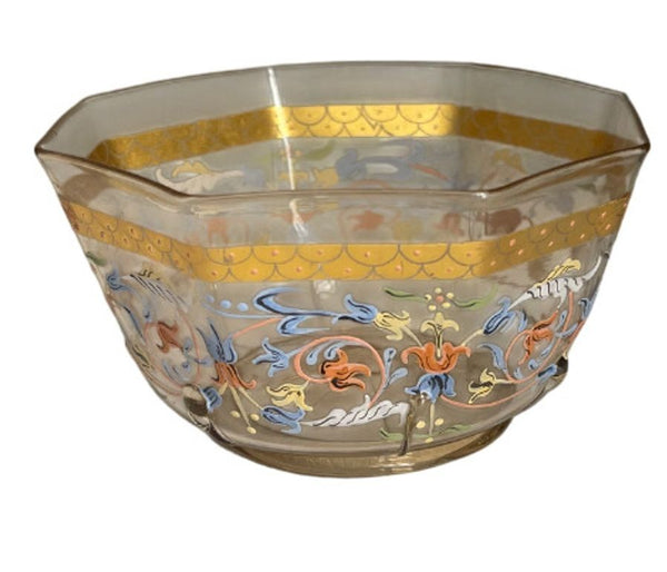 Set for Ten Venetian Gilt-Heightened Enamel Glasses w Plates & Bowls. E. 20th C.