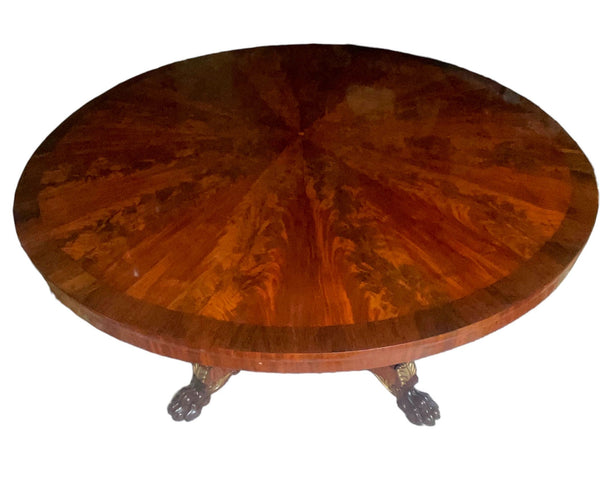 Late 19th Century English Flame Mahogany Pedestal Dining Table