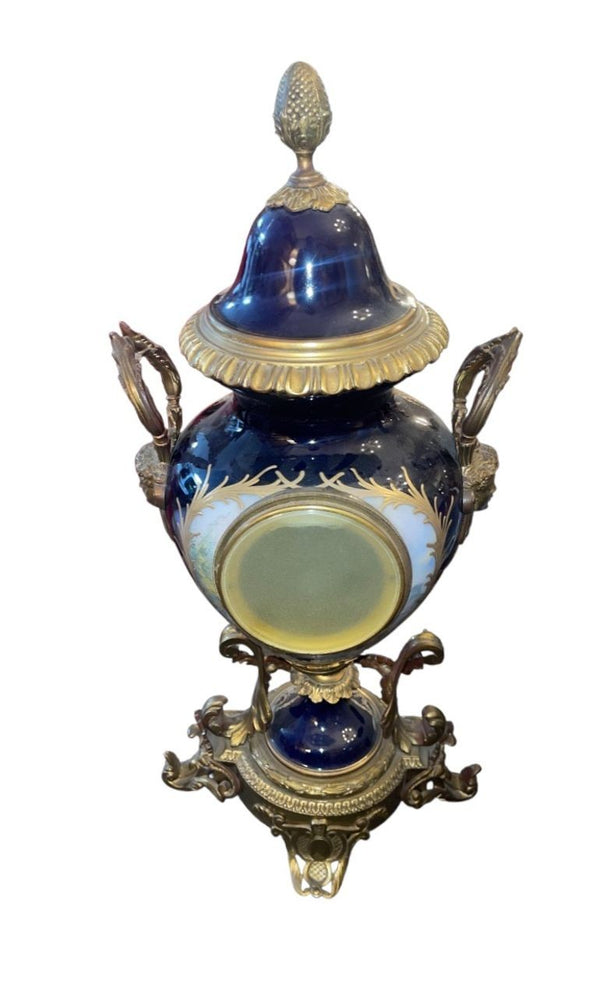 Large 19th Century French Sevres Porcelain Bronze Clock Balthazar Paris