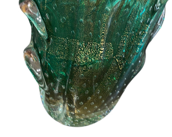 Seguso Murano Green & Gold Aventurine Art Glass Vase. Mid-20th Century.
