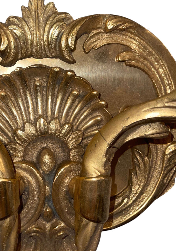 Pair of French Gilt Bronze Louis XV Style Two-Light Wall Sconces. 20th Century.