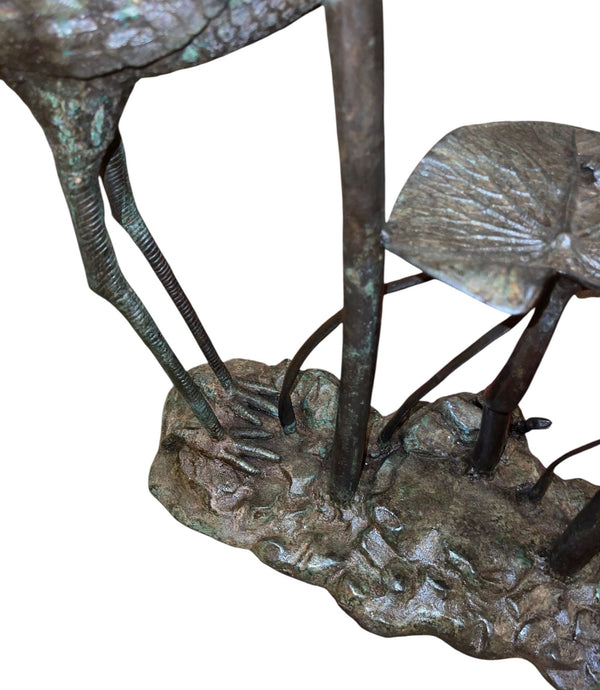 LaBarge Bronze Crane & Lily Pad Glass Top Console Table. U.S.A Late 20th Century