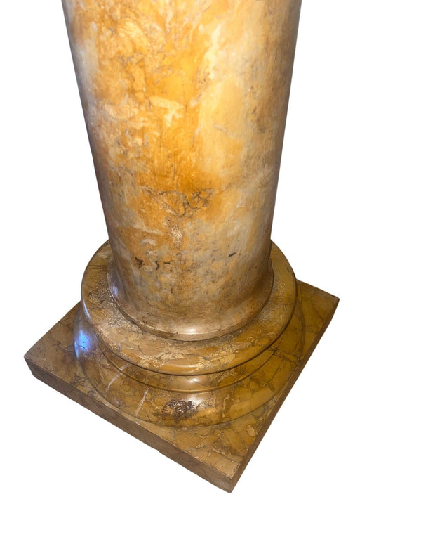 Early 20th Italian Polished Siena Marble Pedestal Column with Warm Toned Veining