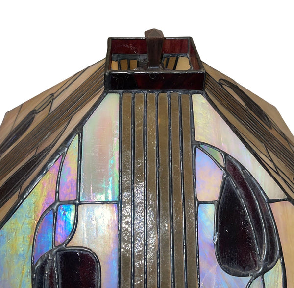 Pair Arts & Crafts Style Metal & Glass Table Lamps. U.S.A. Late 20th Century.