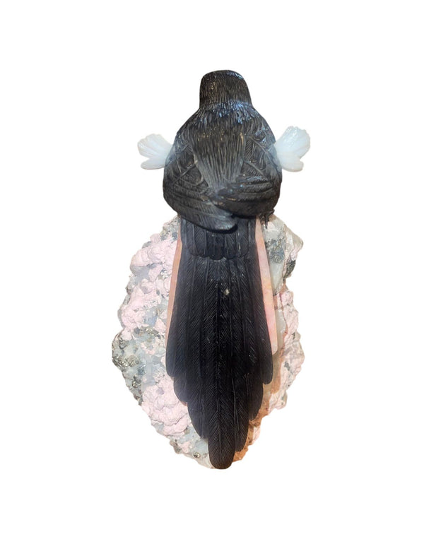 Idar-Oberstein Gemstone Oriole on Quartz Base Sculpture. Germany, 20th Century.