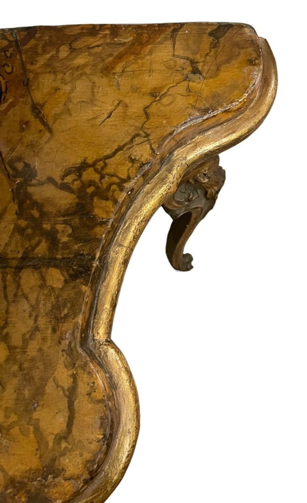 Italian Early 18th Century Giltwood Console with Faux Marble Top