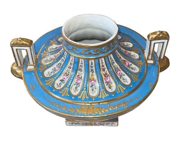 Pair of Sèvres Style Celestial Blue Porcelain Urns. Early 20th Century, France.
