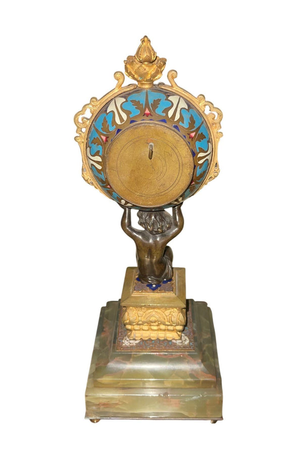 19th Century French Champlevé Enamel Figural Mantel Clock