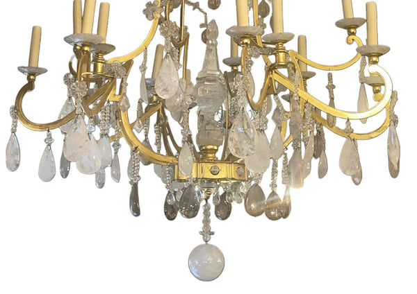 Glamorous Italian 22K Gold Leaf & Rock Crystal Chandelier. 20th Century.