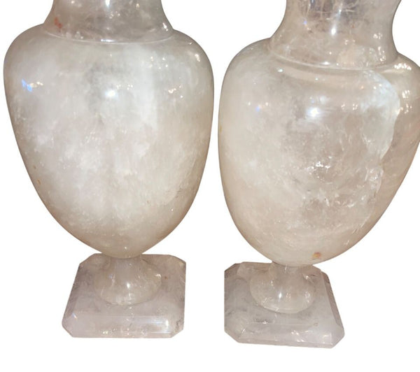 Mid 20th Century Pair of Italian Rock Crystal Lidded Urns