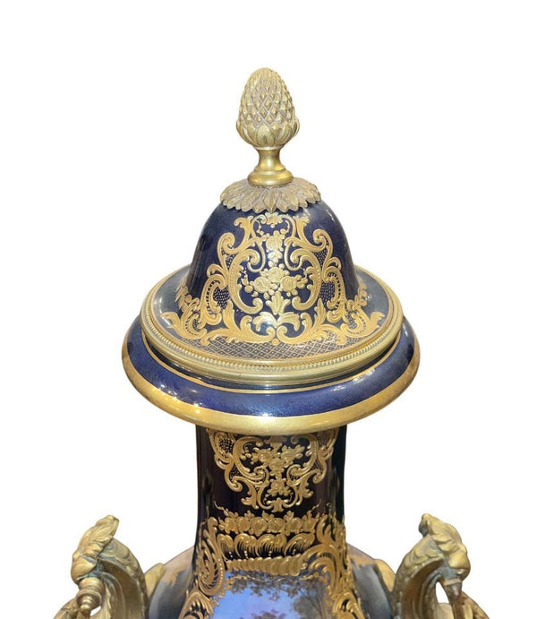 Monumental 19th Century Sèvres Porcelain Lidded Urn with Gilt Bronze Mounts