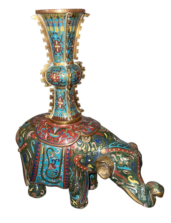 Pair of 19th Century Chinese Cloisonné Elephant Gu Vases