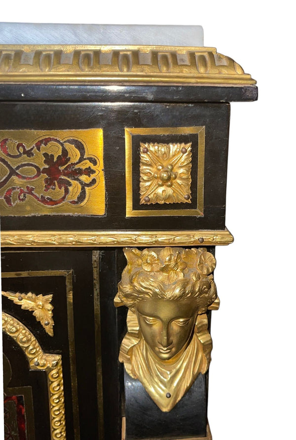 19th Century French Boulle Cabinet with Dore Bronze and White Marble Top