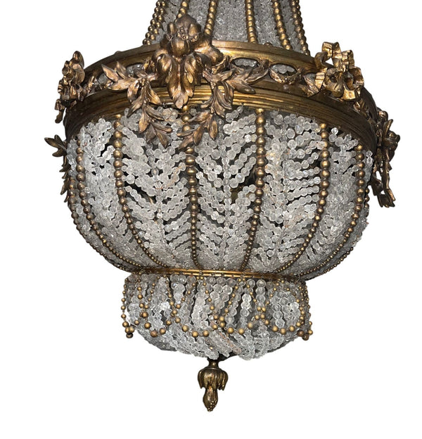 19th Century French Bronze and Beaded Chandelier