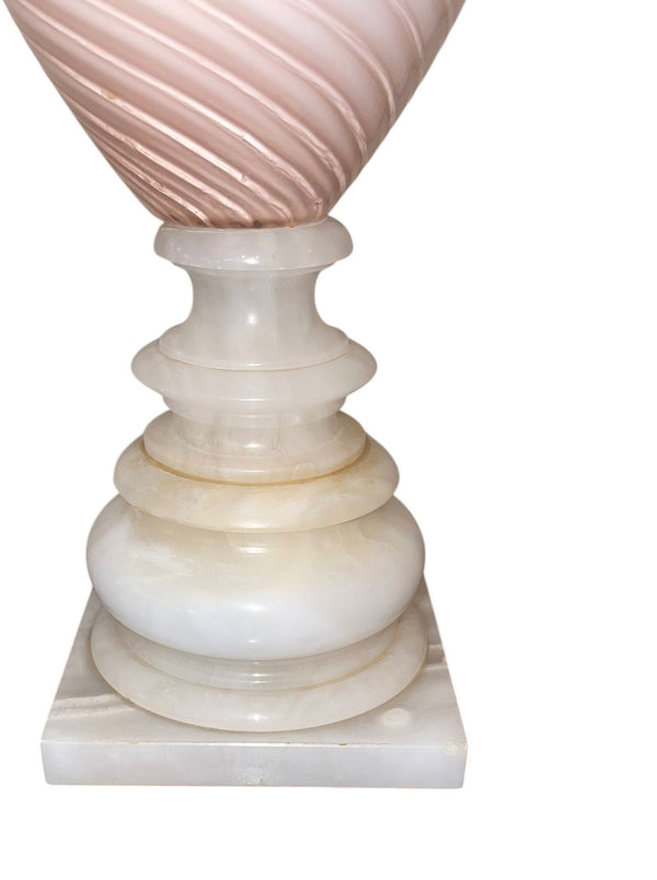 Pair of Italian Pink Murano Glass & Alabaster Lamps. Mid-20th Century.