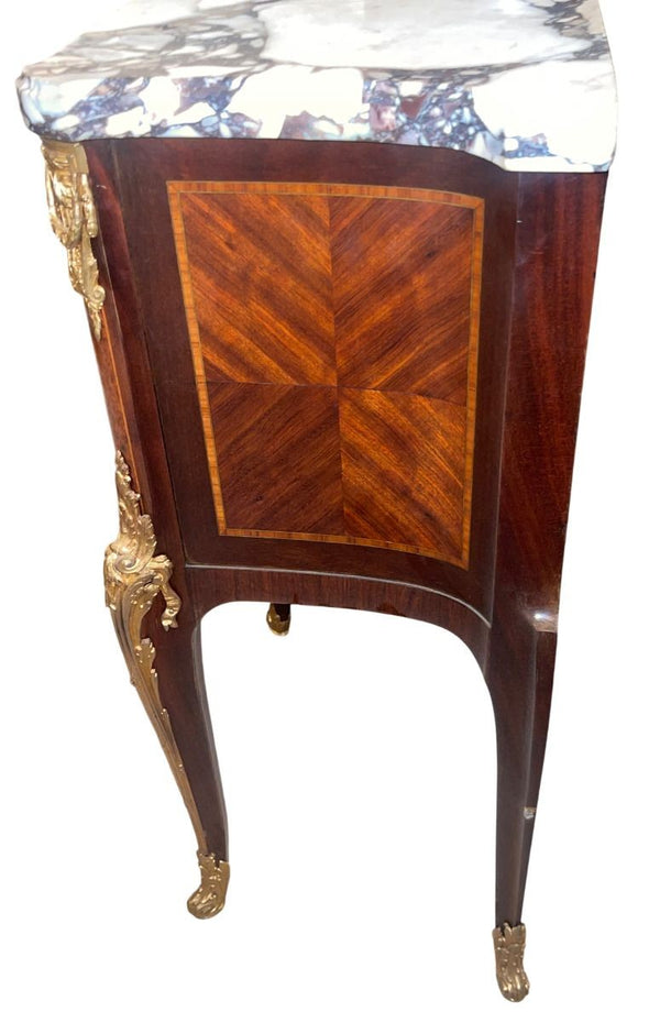 Pair French Bronze-Mounted Marble-Top Nightstands Louis XV Style, Late 19th C.