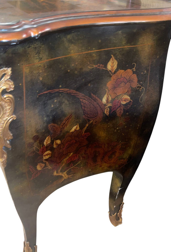 Pair of English Chinoiserie Two-Drawer Nightstands. 20th Century.
