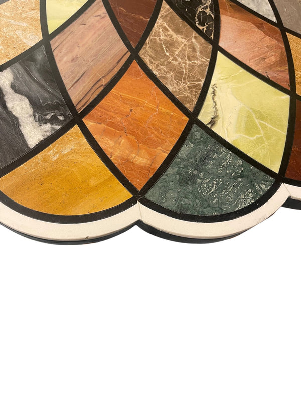 Early 20th C. Italian Pietra Dura Geometric Flower Center Table w/ Marble Base