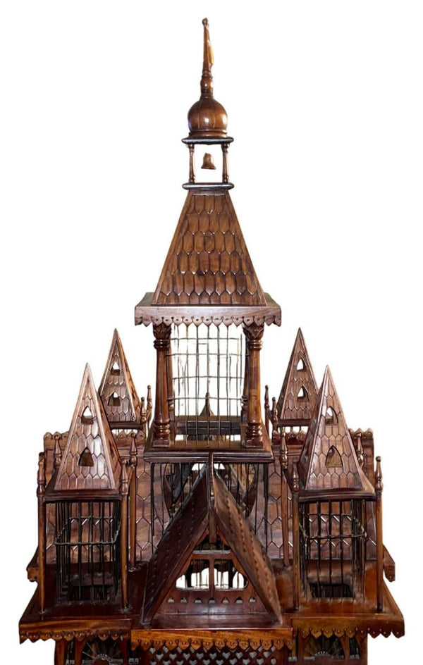 Monumental Victorian Gothic Revival Mahogany Bird Cage on Stand. England 19th C.