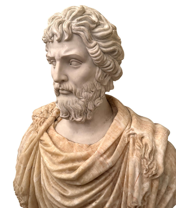 Bust of Roman Emperor Septimius Severus on Black Marble Base. Italy 20th Century