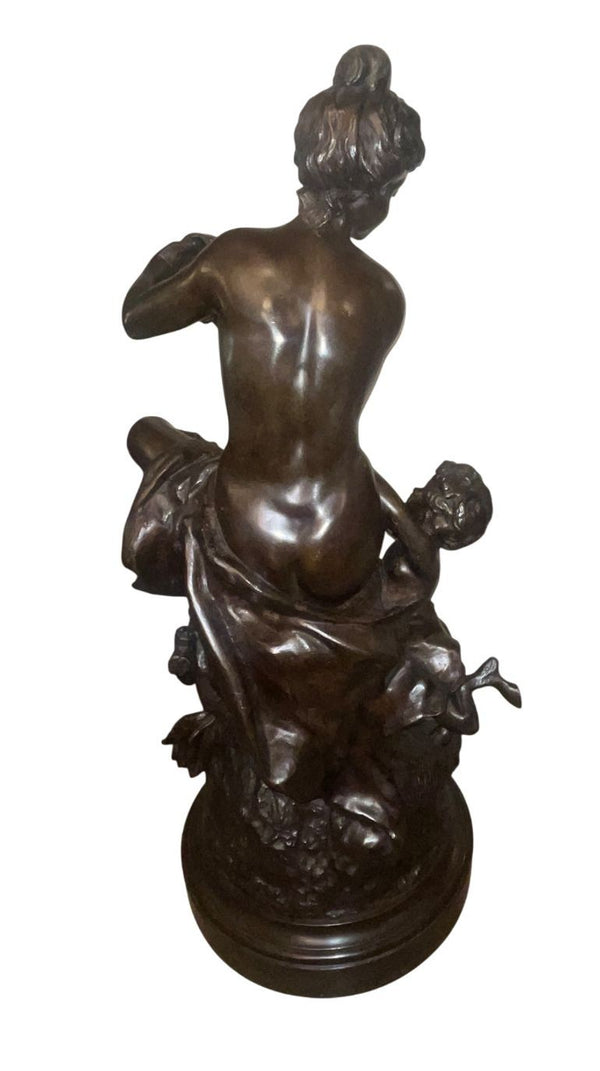 Large 18th Century French Clodion Bronze Bacchic Group w/ Satyr & Putti.