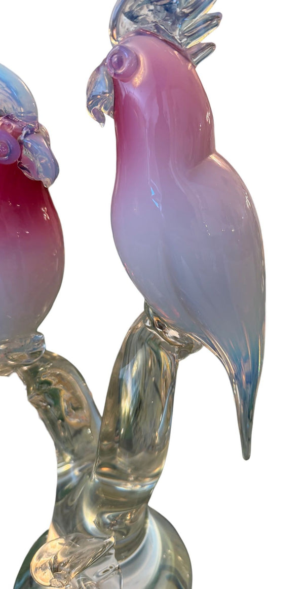 Renato Anatra Murano Glass Cockatoo Sculpture in Pink & Opalescent. circa 1970's