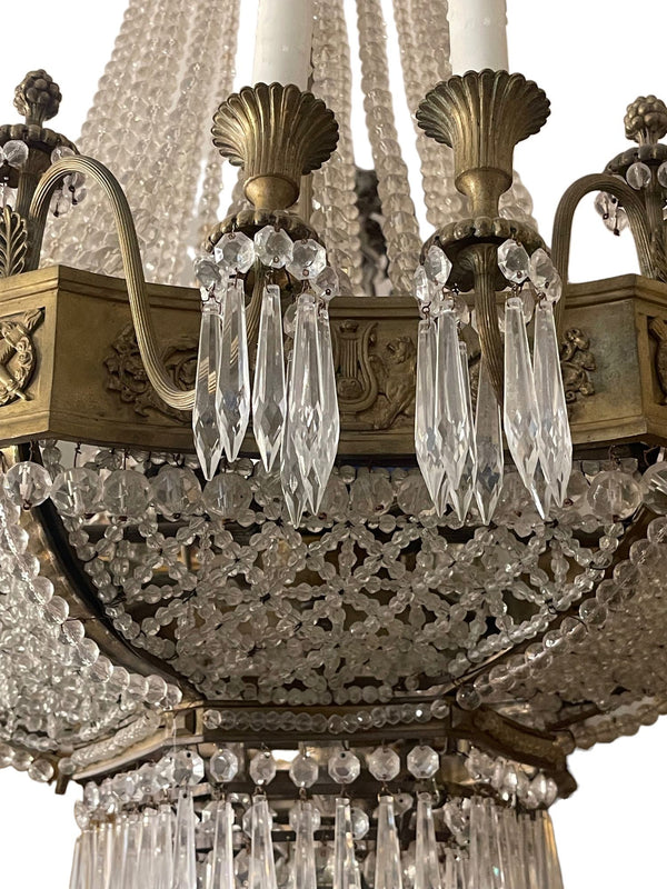 19th Century French Empire Beaded Crystal Chandelier