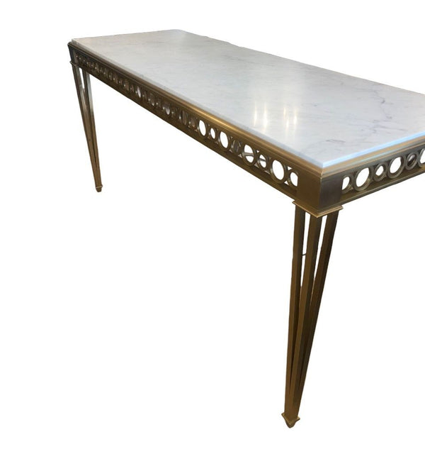 Paul M. Jones Neoclassical Style Bronze & White Marble Console Table, USA, 1960s