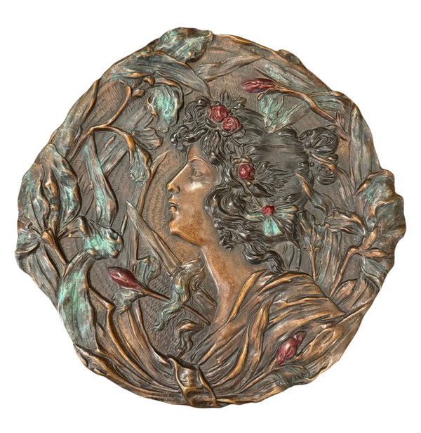 Signed A. Mucha Art Nouveau Floral Relief Wall Plaque, Early 20th Century.