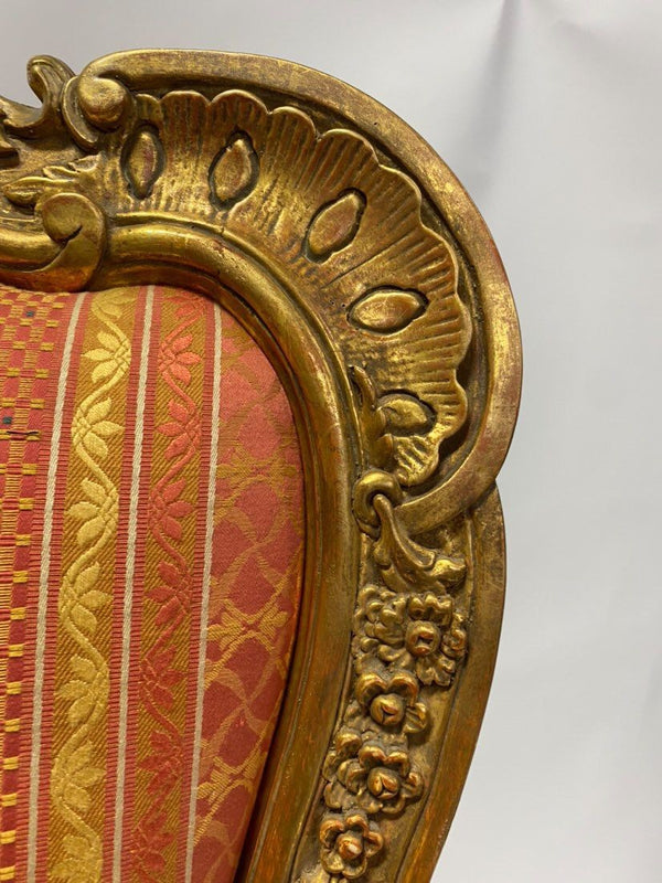 Pair of 20th Century Italian Hand-Carved Water Gilt Armchairs