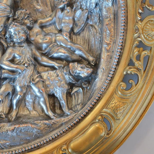 Pair of Italian Deep Relief Figural Metal Wall Plaques, Late 19th Century.