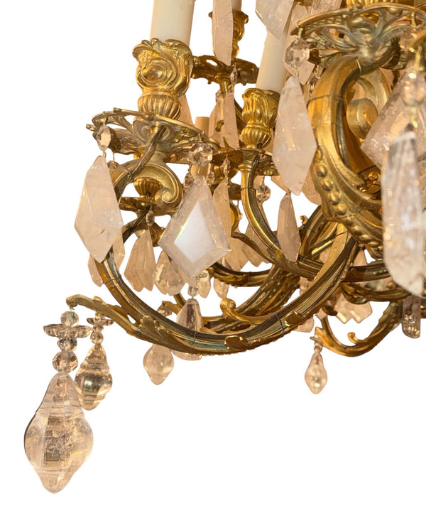 French 1880s Louis XVI 42-Light Dore Bronze & Rock Crystal Chandelier Signed B.R