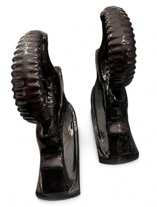 Pair of Royal Haeger Glossy Black Gazelle Sculptures. U.S.A. Late 20th Century.