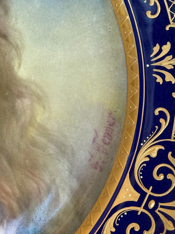19th Century Vienna Porcelain Portrait Plate in Giltwood Frame Signed F. Fenner.