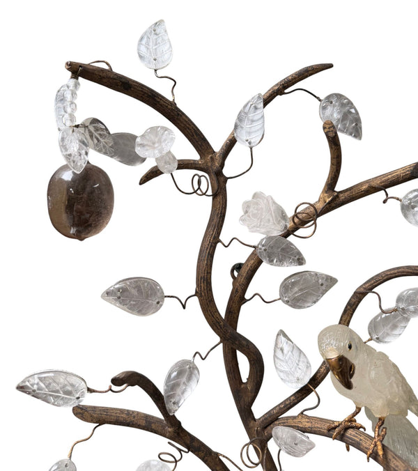 Pair French Baguès Style Rock Crystal, Smoky Quartz & Parrot Sconces, 1980's.