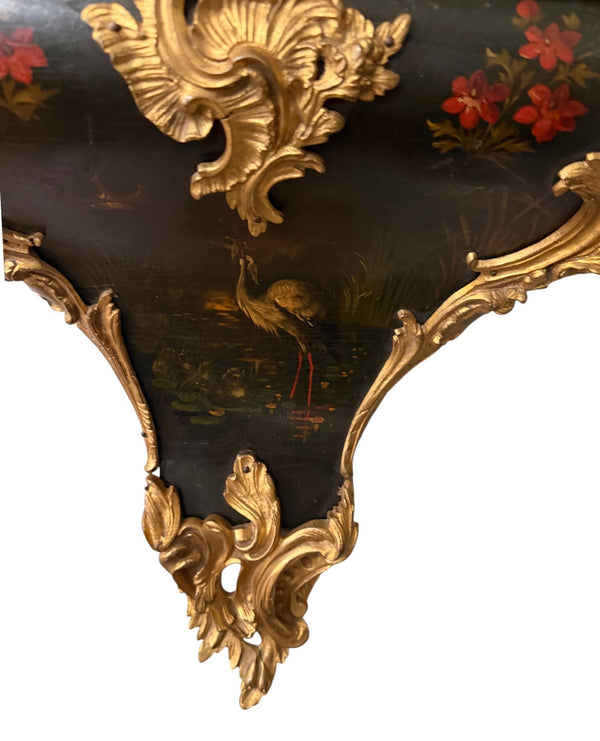 18th Century French Louis XV Lenoir à Paris Floral Cartel Clock & Bracket