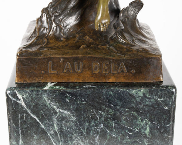 'L'au Dela' Bronze Sculpture on Marble Pedestal by Émile Louis Picault