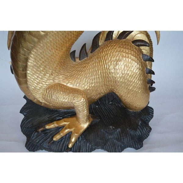 Fascinating Oversized Hand-Carved Giltwood Dragon Sculpture