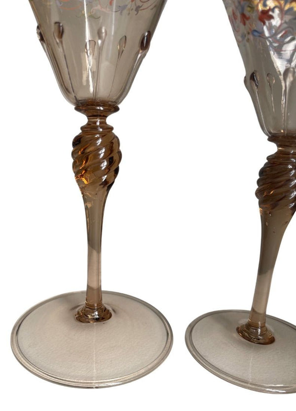 Set for Ten Venetian Gilt-Heightened Enamel Glasses w Plates & Bowls. E. 20th C.