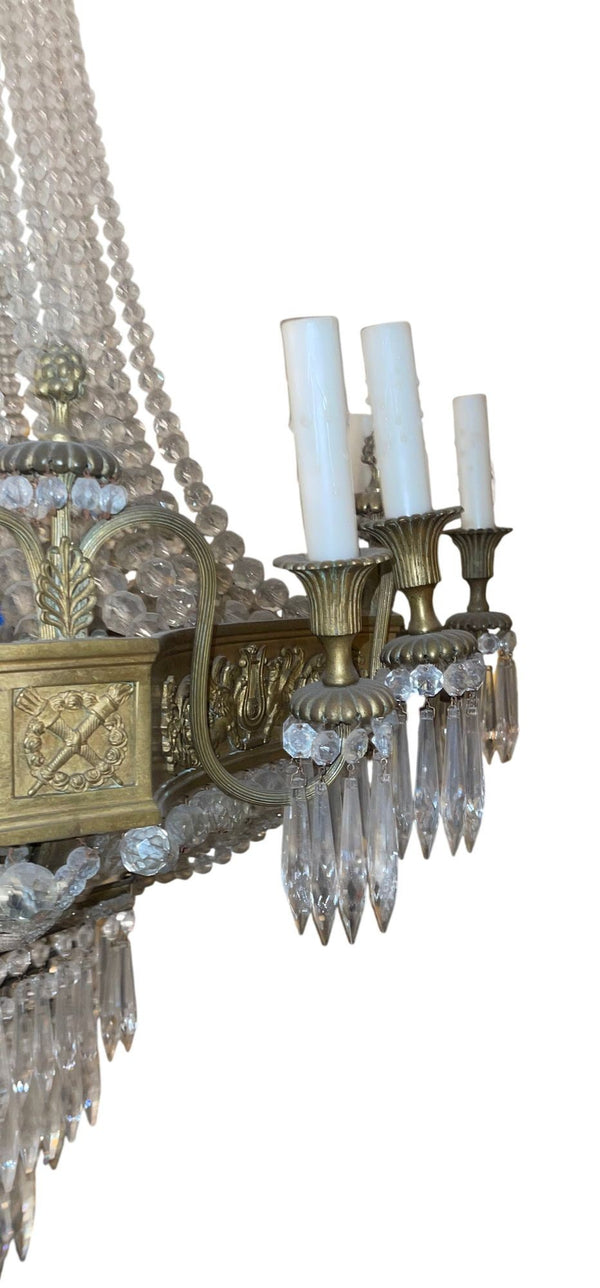 19th Century French Empire Beaded Crystal Chandelier