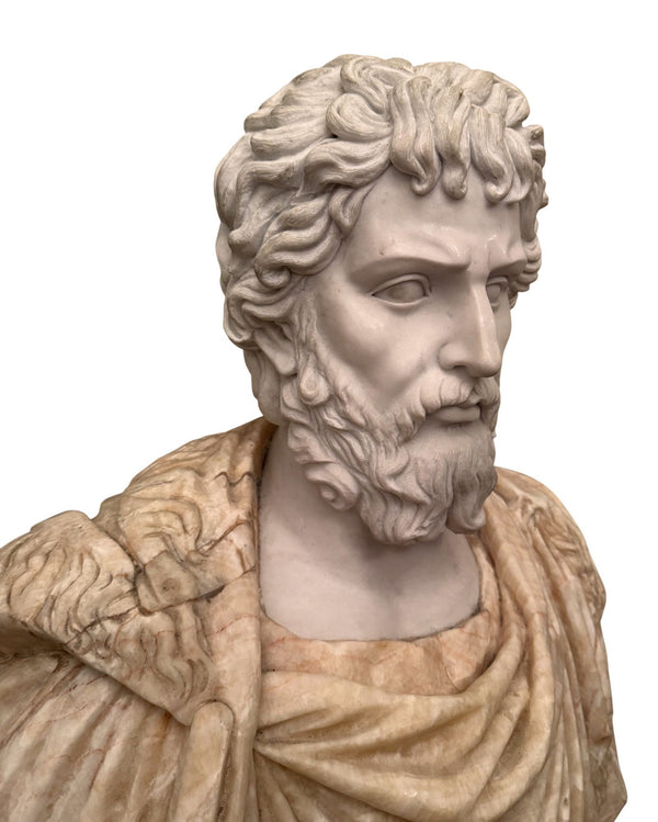 Bust of Roman Emperor Septimius Severus on Black Marble Base. Italy 20th Century