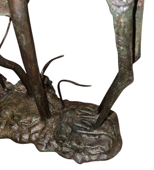 LaBarge Bronze Crane & Lily Pad Glass Top Console Table. U.S.A Late 20th Century