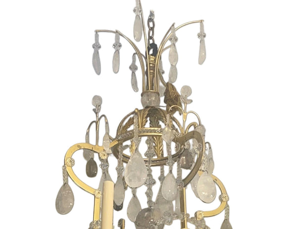 Glamorous Italian 22K Gold Leaf & Rock Crystal Chandelier. 20th Century.
