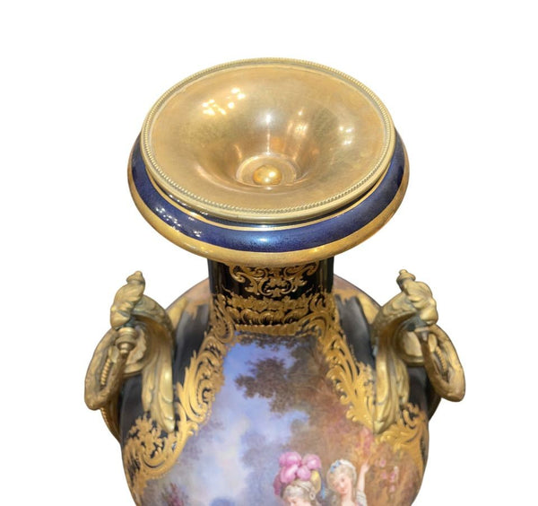 Monumental 19th Century Sèvres Porcelain Lidded Urn with Gilt Bronze Mounts