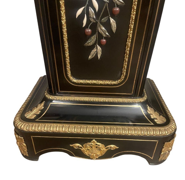 Similar Pair 19th C. Napoleon III Ebonized Pedestals with Hardstone & Bronze.