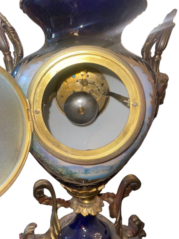 Large 19th Century French Sevres Porcelain Bronze Clock Balthazar Paris